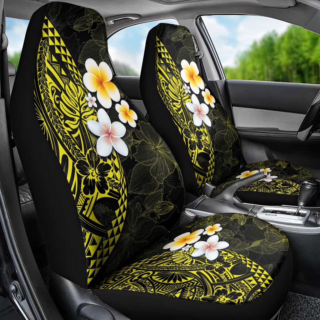 Hawaiian Hibiscus and Plumeria Polynesian Tribal Tattoo Car Seat Cover Yellow Color LT03 - Polynesian Pride