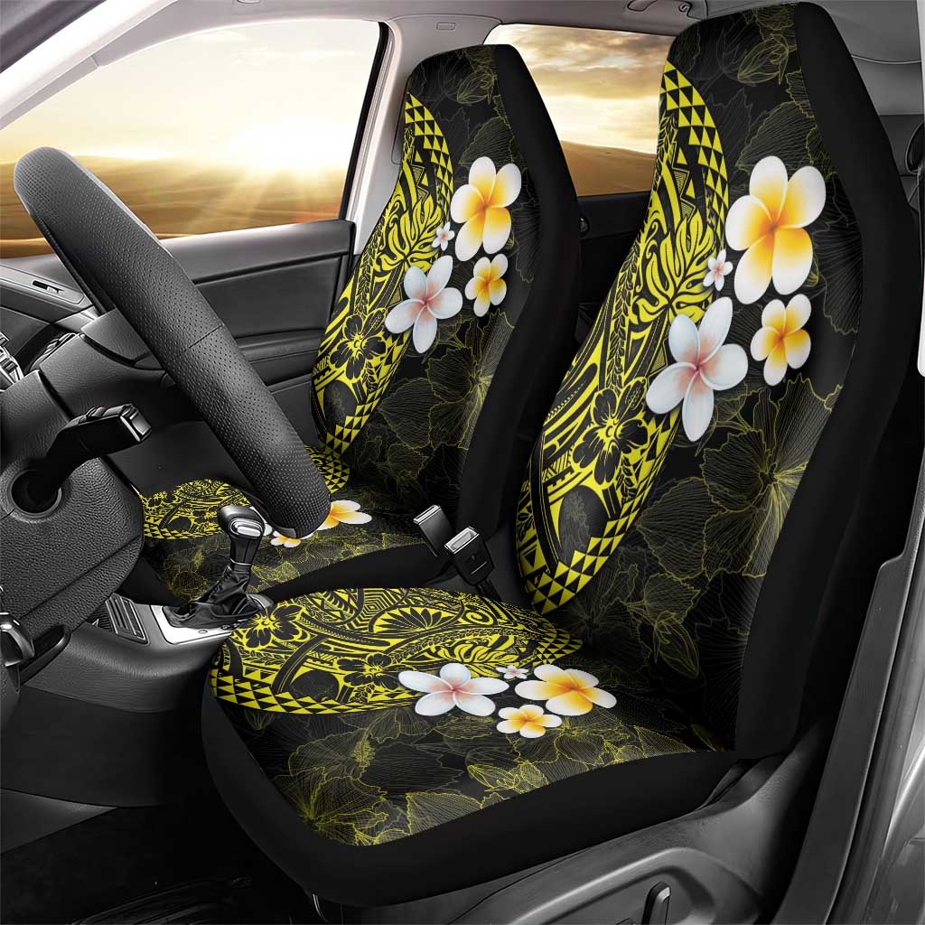 Hawaiian Hibiscus and Plumeria Polynesian Tribal Tattoo Car Seat Cover Yellow Color LT03 - Polynesian Pride