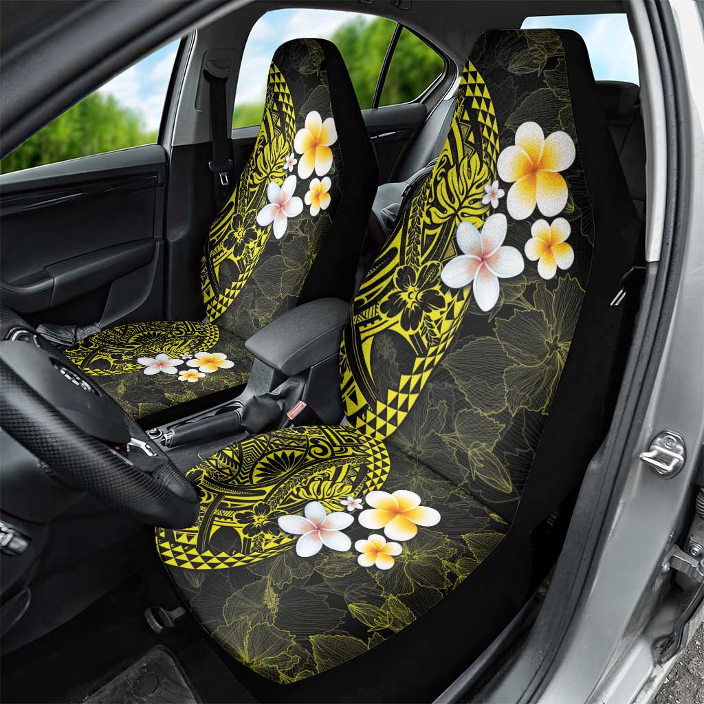 Hawaiian Hibiscus and Plumeria Polynesian Tribal Tattoo Car Seat Cover Yellow Color LT03 - Polynesian Pride