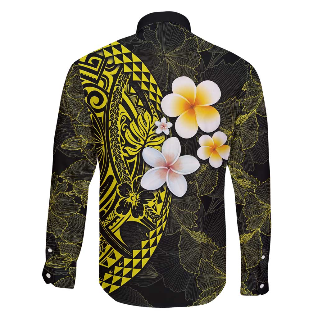 Hawaiian Hibiscus and Plumeria Polynesian Tribal Tattoo Family Matching Off Shoulder Maxi Dress and Hawaiian Shirt Yellow Color LT03 - Polynesian Pride