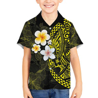 Hawaiian Hibiscus and Plumeria Polynesian Tribal Tattoo Family Matching Off Shoulder Maxi Dress and Hawaiian Shirt Yellow Color LT03 Son's Shirt Yellow - Polynesian Pride