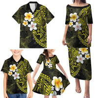 Hawaiian Hibiscus and Plumeria Polynesian Tribal Tattoo Family Matching Puletasi and Hawaiian Shirt Yellow Color LT03 - Polynesian Pride