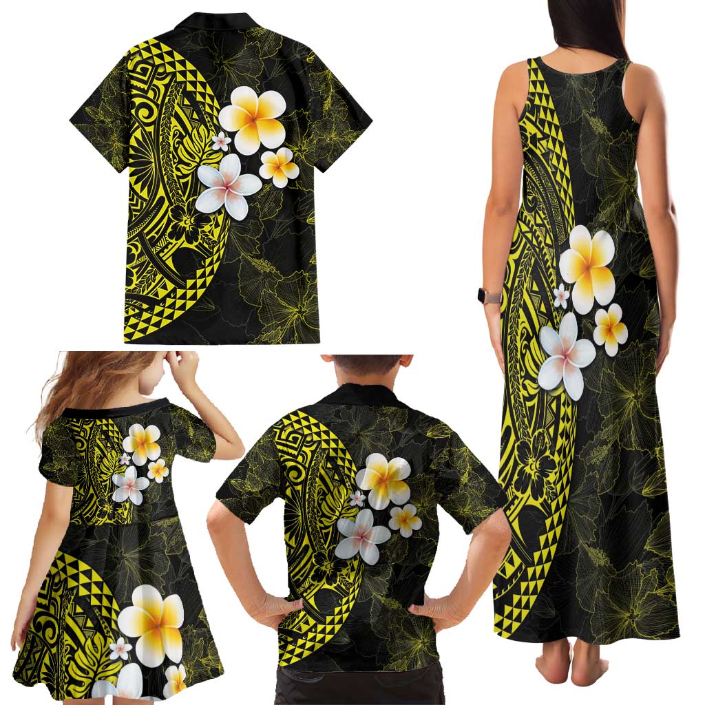 Hawaiian Hibiscus and Plumeria Polynesian Tribal Tattoo Family Matching Tank Maxi Dress and Hawaiian Shirt Yellow Color LT03 - Polynesian Pride