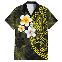 Hawaiian Hibiscus and Plumeria Polynesian Tribal Tattoo Family Matching Tank Maxi Dress and Hawaiian Shirt Yellow Color LT03 Dad's Shirt - Short Sleeve Yellow - Polynesian Pride