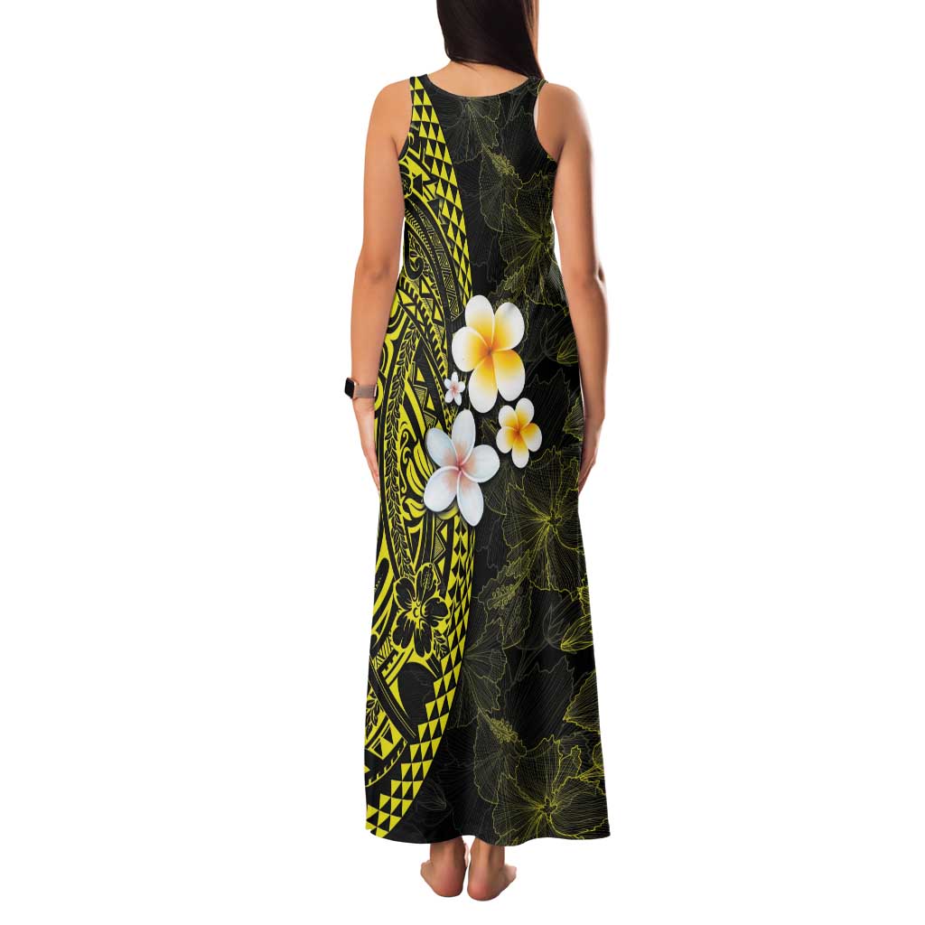 Hawaiian Hibiscus and Plumeria Polynesian Tribal Tattoo Family Matching Tank Maxi Dress and Hawaiian Shirt Yellow Color LT03 - Polynesian Pride
