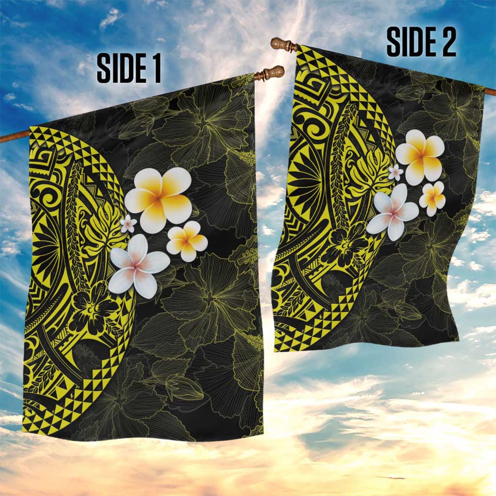 Hawaiian Hibiscus and Plumeria Polynesian Tribal Tattoo Garden Flag Yellow Color LT03 - Polynesian Pride