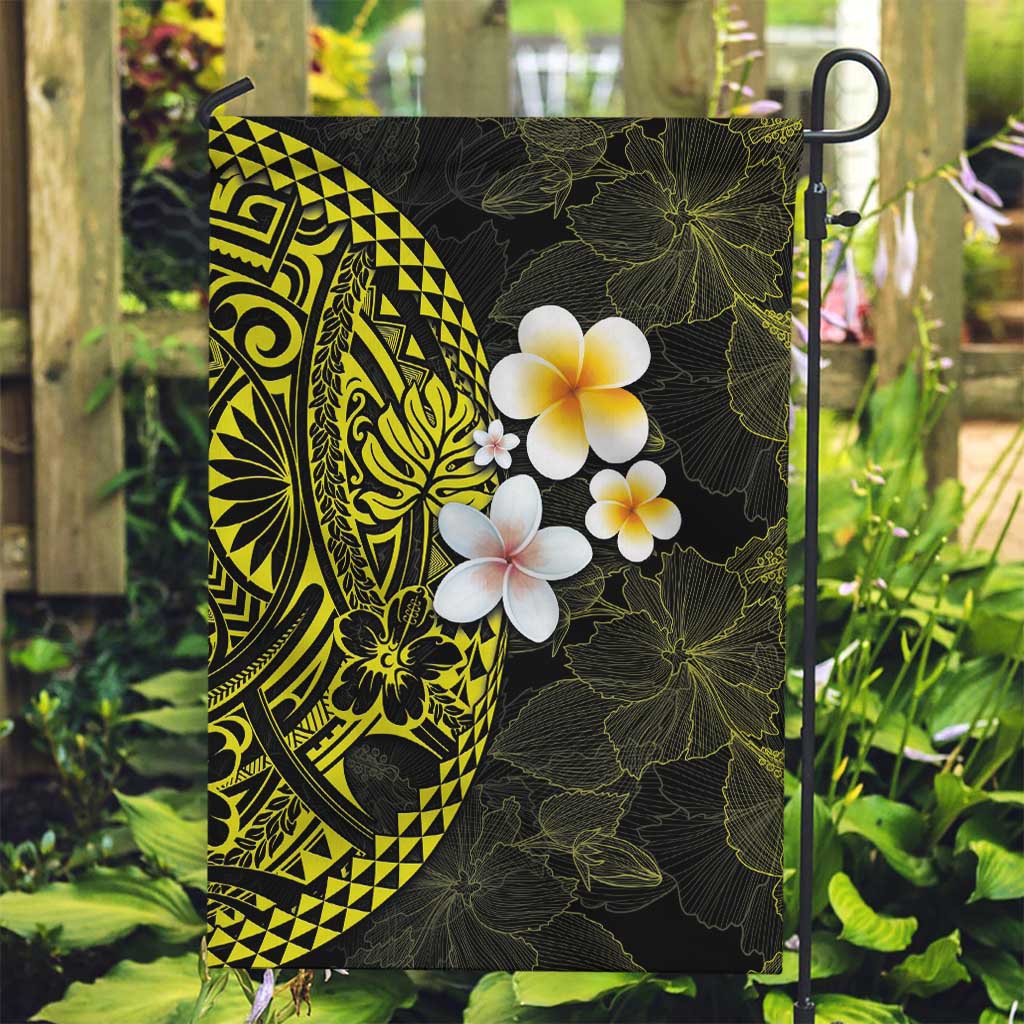 Hawaiian Hibiscus and Plumeria Polynesian Tribal Tattoo Garden Flag Yellow Color LT03 Garden Flag Yellow - Polynesian Pride