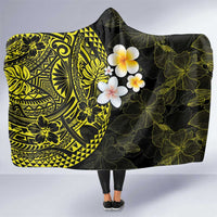 Hawaiian Hibiscus and Plumeria Polynesian Tribal Tattoo Hooded Blanket Yellow Color LT03 One Size Yellow - Polynesian Pride