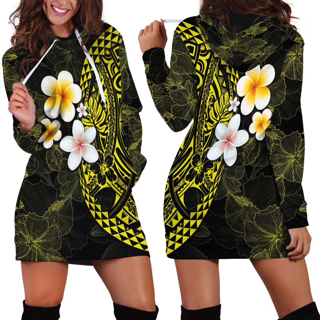 Hawaiian Hibiscus and Plumeria Polynesian Tribal Tattoo Hoodie Dress Yellow Color LT03 - Polynesian Pride