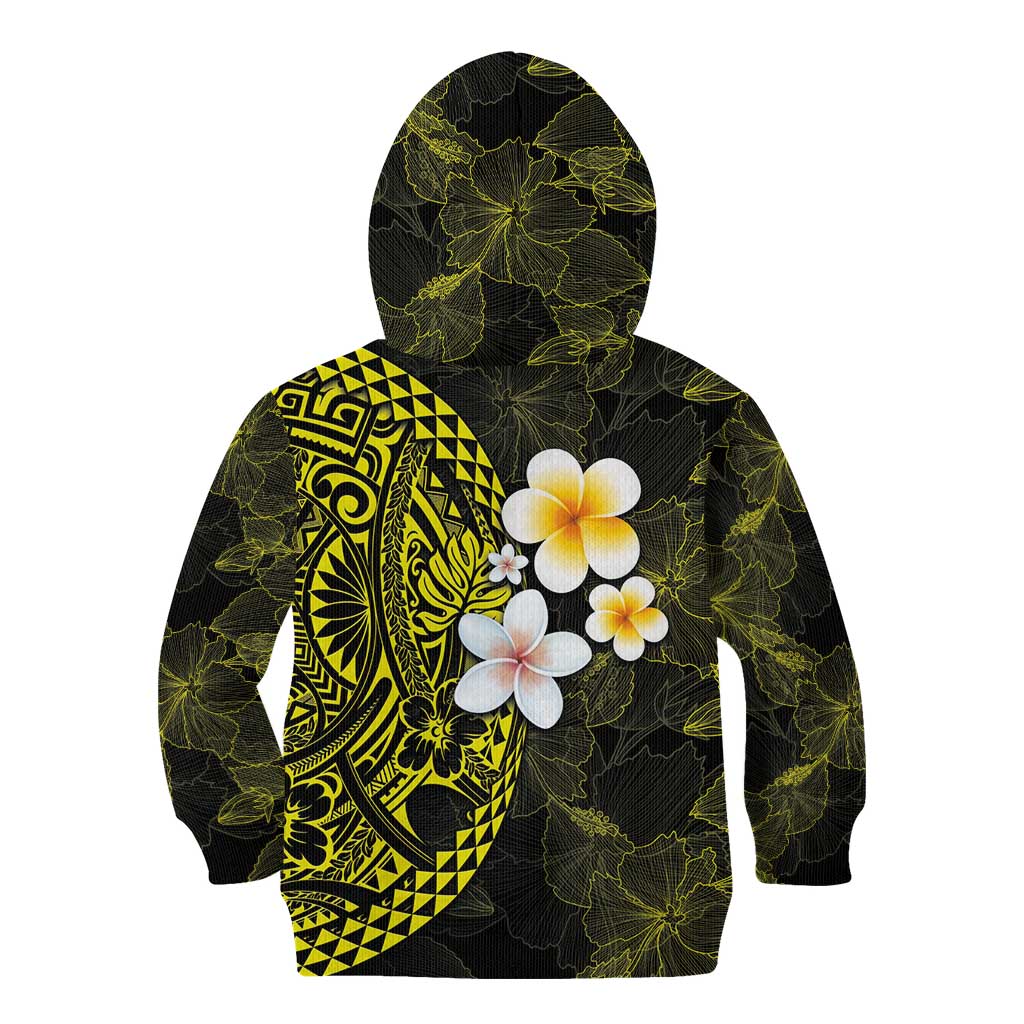 Hawaiian Hibiscus and Plumeria Polynesian Tribal Tattoo Kid Hoodie Yellow Color LT03 - Polynesian Pride