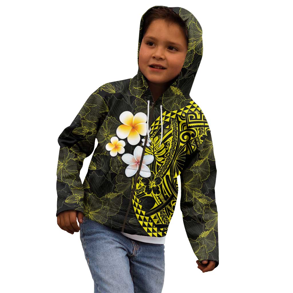 Hawaiian Hibiscus and Plumeria Polynesian Tribal Tattoo Kid Hoodie Yellow Color LT03 - Polynesian Pride
