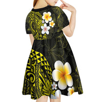 Hawaiian Hibiscus and Plumeria Polynesian Tribal Tattoo Kid Short Sleeve Dress Yellow Color LT03 - Polynesian Pride