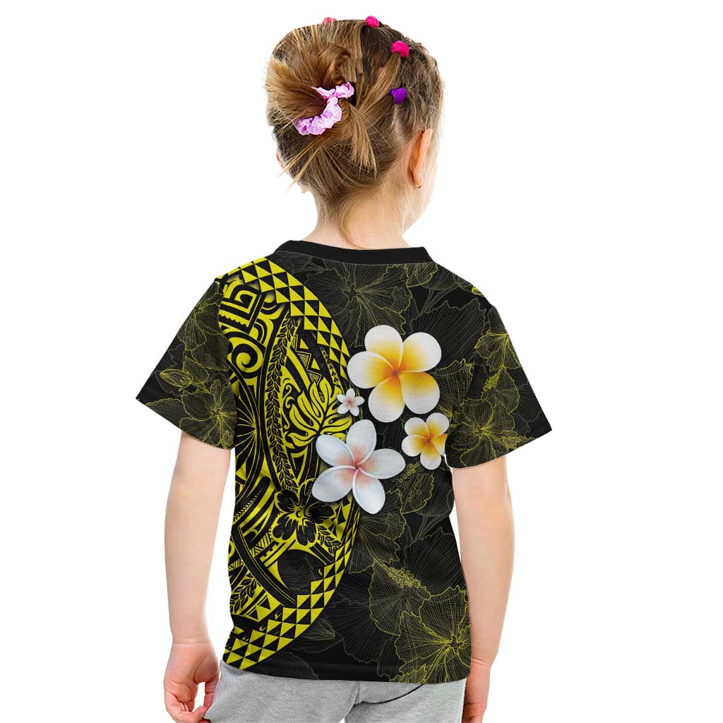 Hawaiian Hibiscus and Plumeria Polynesian Tribal Tattoo Kid T Shirt Yellow Color LT03 - Polynesian Pride
