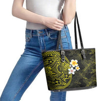 Hawaiian Hibiscus and Plumeria Polynesian Tribal Tattoo Leather Tote Bag Yellow Color LT03 - Polynesian Pride