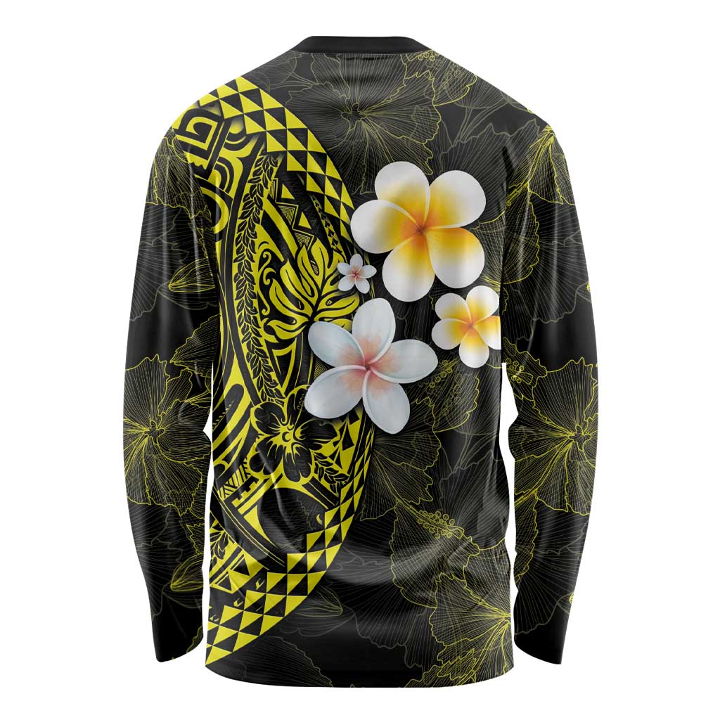 Hawaiian Hibiscus and Plumeria Polynesian Tribal Tattoo Long Sleeve Shirt Yellow Color LT03 - Polynesian Pride