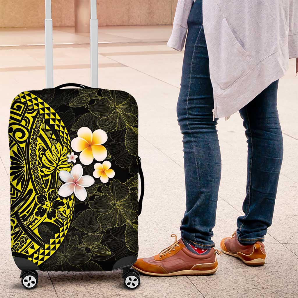 Hawaiian Hibiscus and Plumeria Polynesian Tribal Tattoo Luggage Cover Yellow Color LT03 Yellow - Polynesian Pride