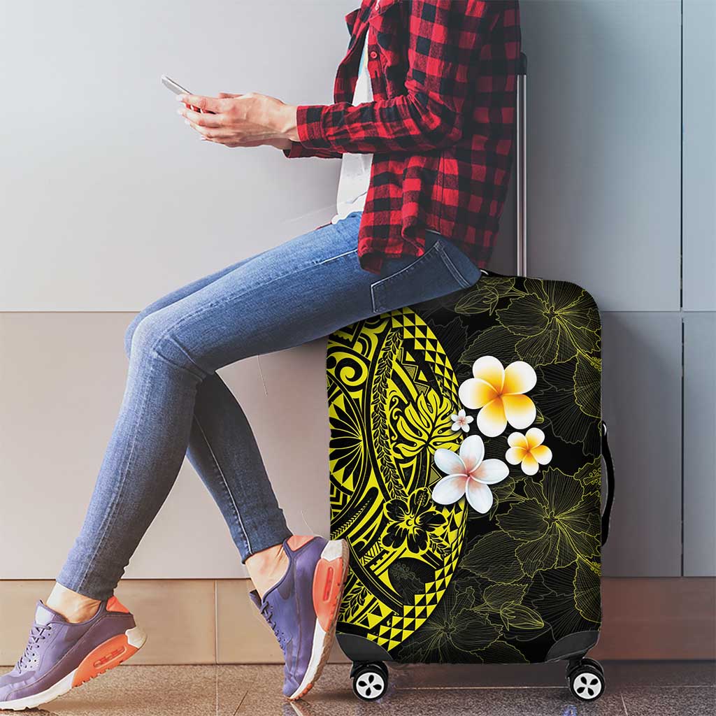 Hawaiian Hibiscus and Plumeria Polynesian Tribal Tattoo Luggage Cover Yellow Color LT03 - Polynesian Pride