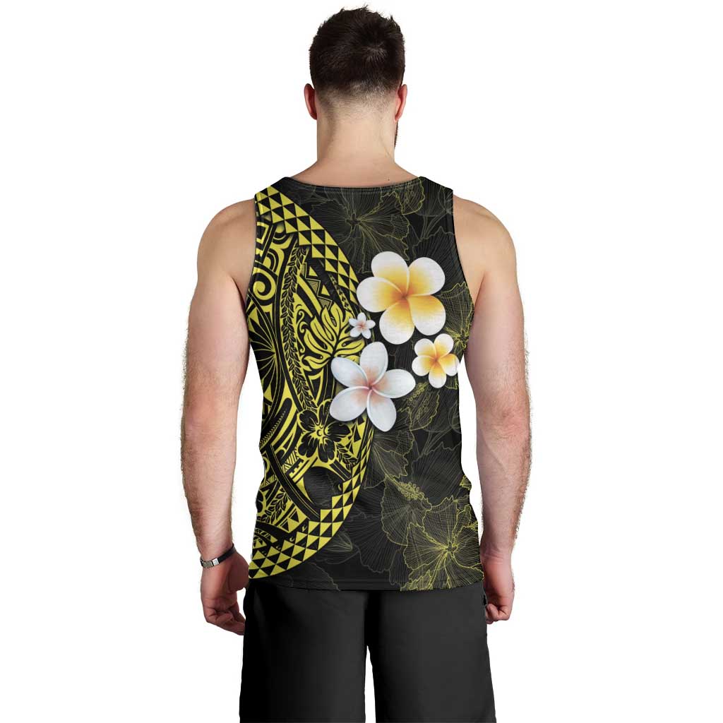 Hawaiian Hibiscus and Plumeria Polynesian Tribal Tattoo Men Tank Top Yellow Color LT03 - Polynesian Pride