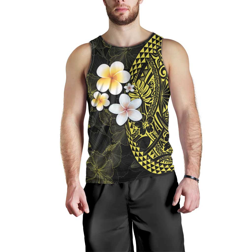 Hawaiian Hibiscus and Plumeria Polynesian Tribal Tattoo Men Tank Top Yellow Color LT03 - Polynesian Pride