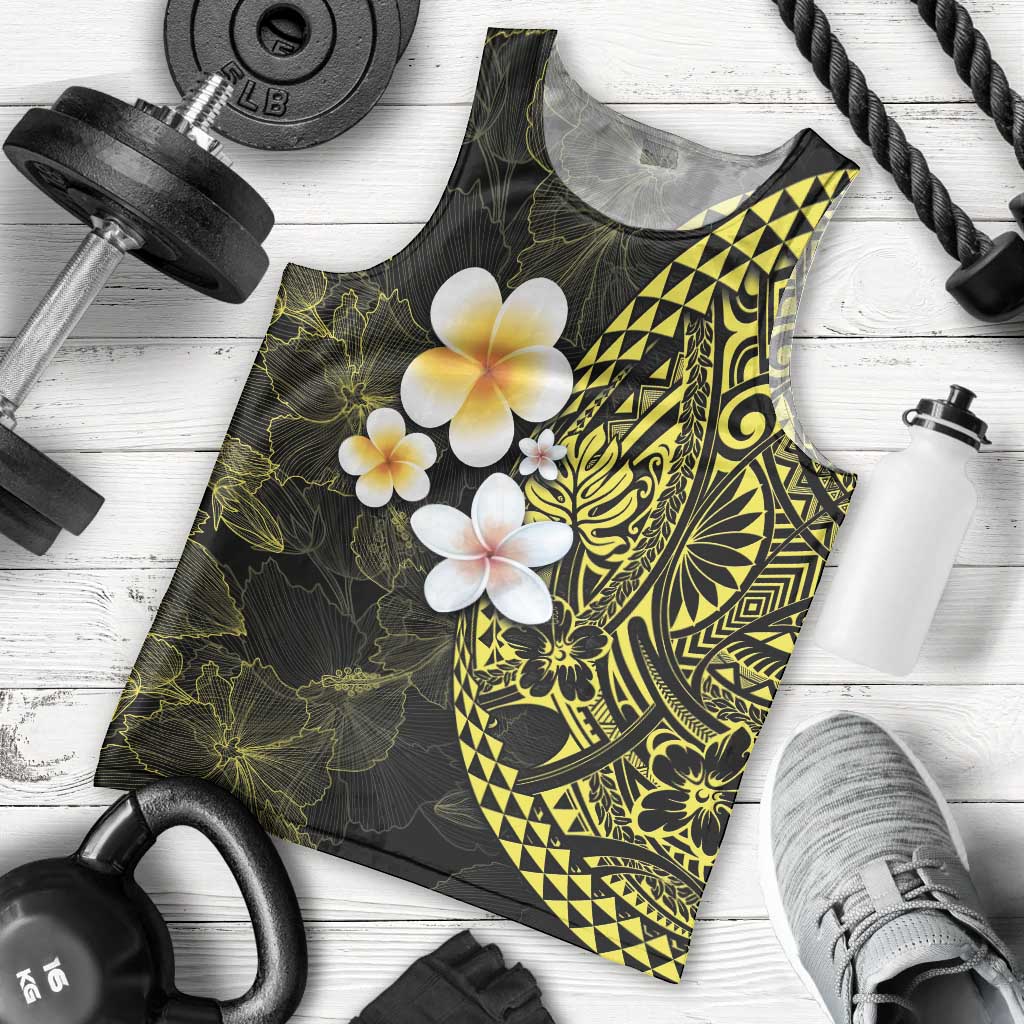 Hawaiian Hibiscus and Plumeria Polynesian Tribal Tattoo Men Tank Top Yellow Color LT03 - Polynesian Pride
