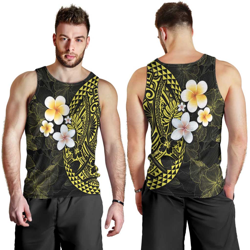 Hawaiian Hibiscus and Plumeria Polynesian Tribal Tattoo Men Tank Top Yellow Color LT03 - Polynesian Pride