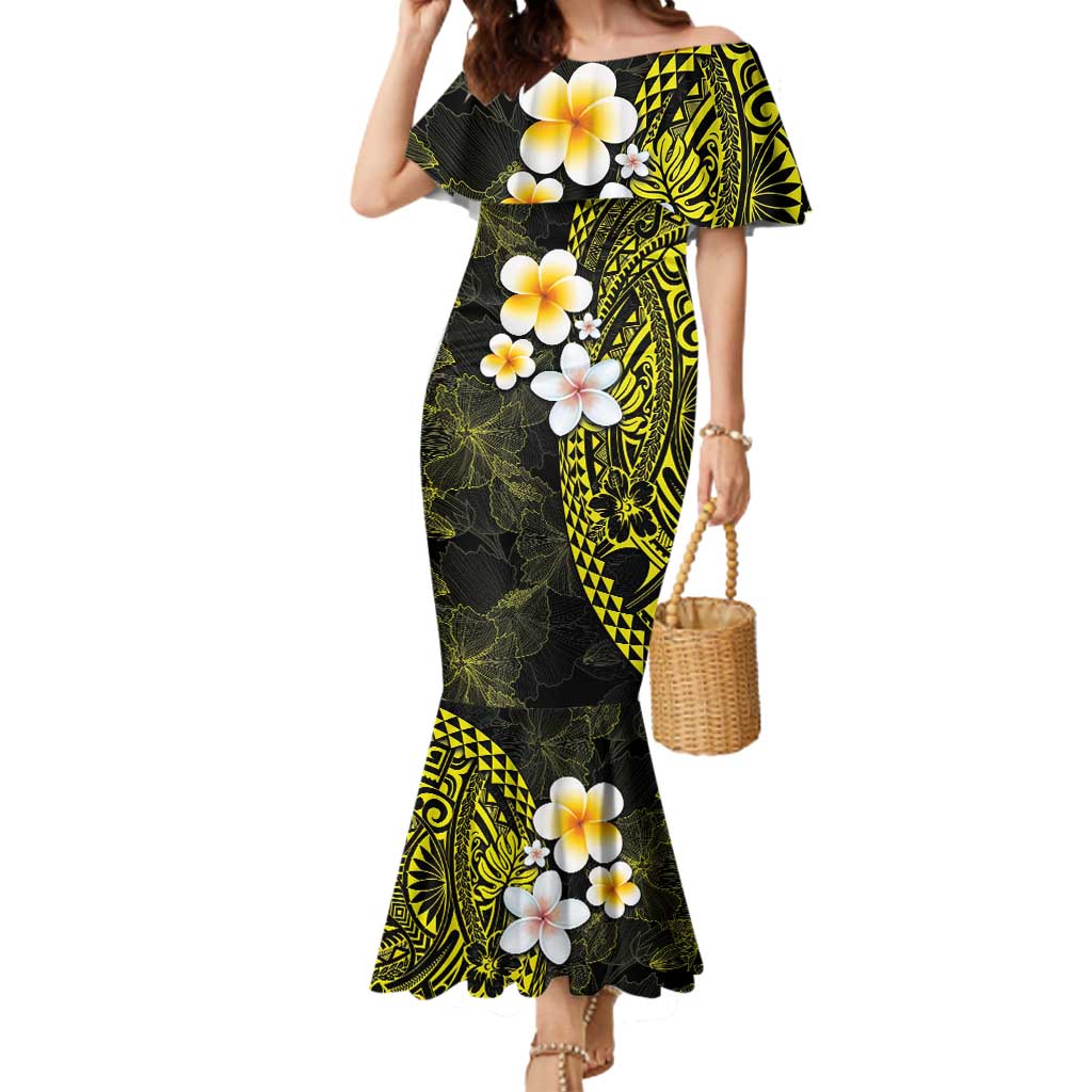 Hawaiian Hibiscus and Plumeria Polynesian Tribal Tattoo Mermaid Dress Yellow Color LT03 Women Yellow - Polynesian Pride