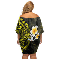 Hawaiian Hibiscus and Plumeria Polynesian Tribal Tattoo Off Shoulder Short Dress Yellow Color LT03 - Polynesian Pride