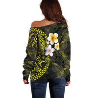 Hawaiian Hibiscus and Plumeria Polynesian Tribal Tattoo Off Shoulder Sweater Yellow Color LT03 - Polynesian Pride