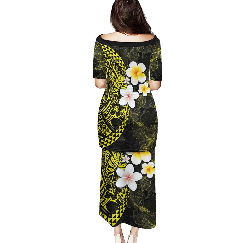 Hawaiian Hibiscus and Plumeria Polynesian Tribal Tattoo Puletasi Yellow Color LT03 - Polynesian Pride