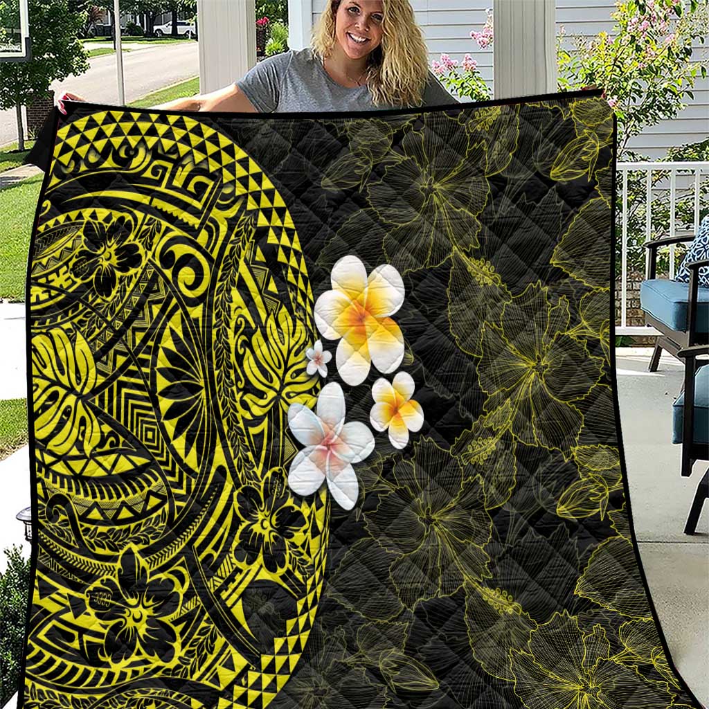 Hawaiian Hibiscus and Plumeria Polynesian Tribal Tattoo Quilt Yellow Color LT03 Yellow - Polynesian Pride