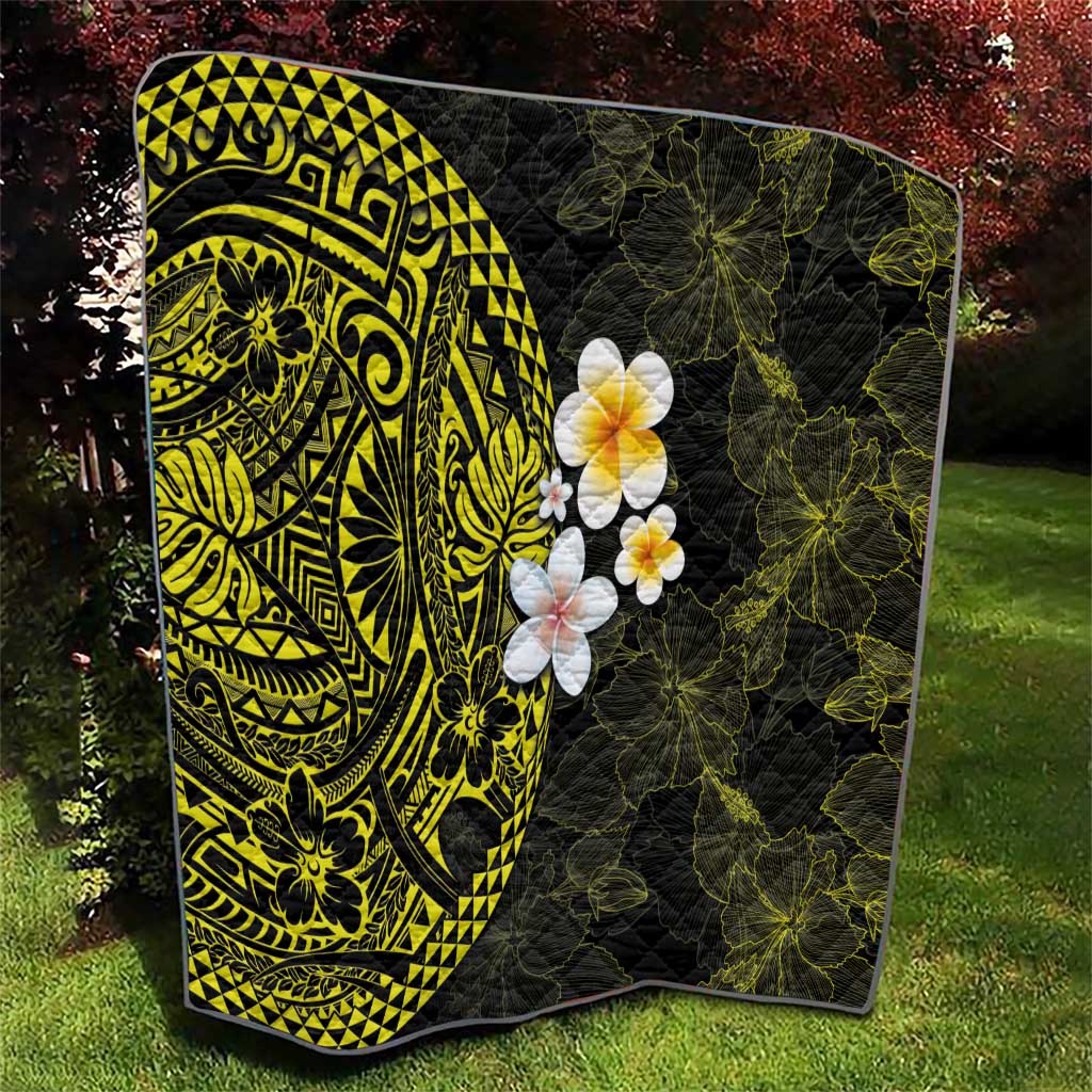 Hawaiian Hibiscus and Plumeria Polynesian Tribal Tattoo Quilt Yellow Color LT03 - Polynesian Pride