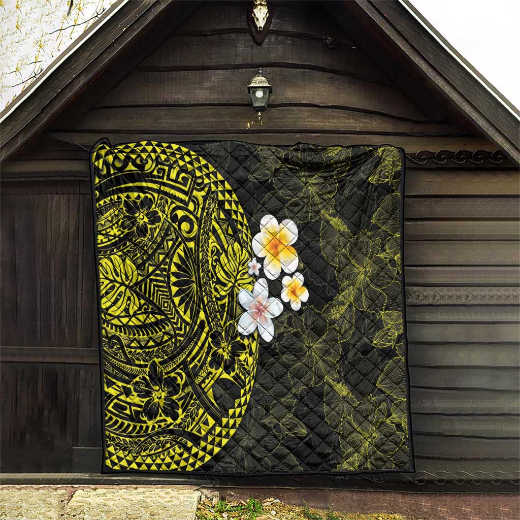 Hawaiian Hibiscus and Plumeria Polynesian Tribal Tattoo Quilt Yellow Color LT03 - Polynesian Pride