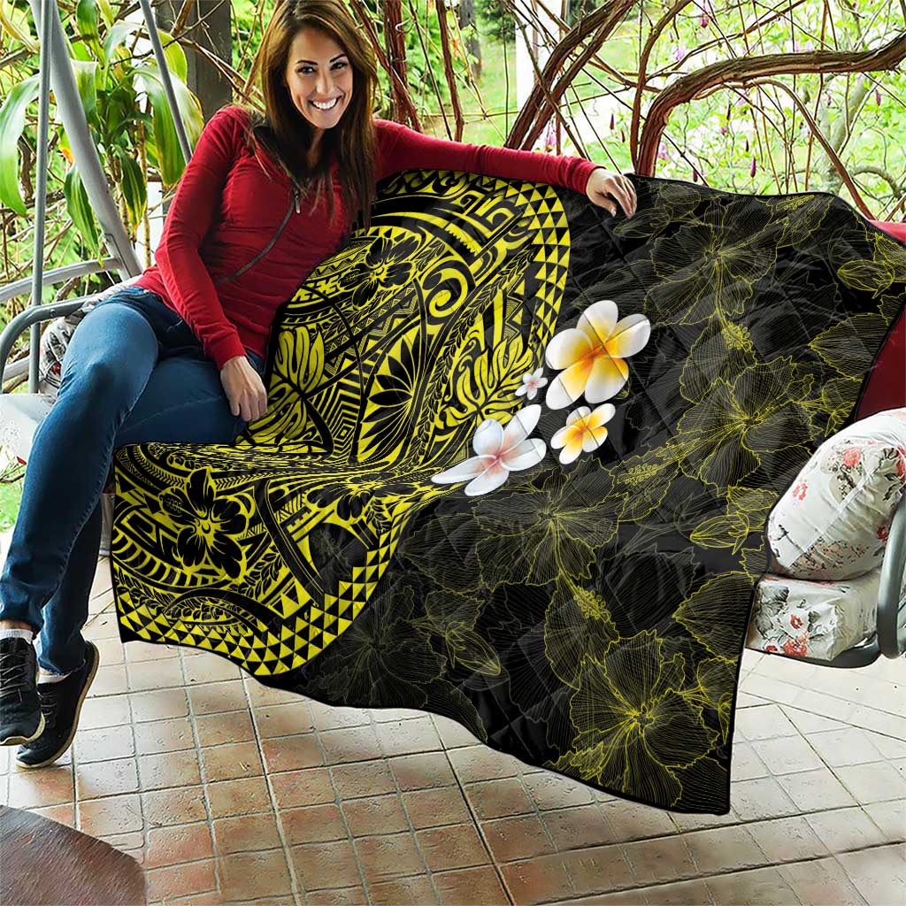 Hawaiian Hibiscus and Plumeria Polynesian Tribal Tattoo Quilt Yellow Color LT03 - Polynesian Pride