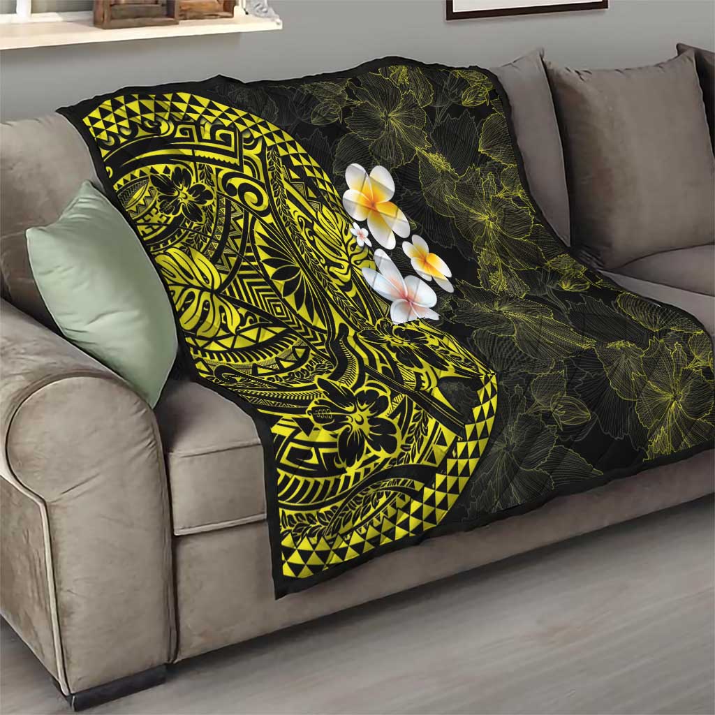 Hawaiian Hibiscus and Plumeria Polynesian Tribal Tattoo Quilt Yellow Color LT03 - Polynesian Pride