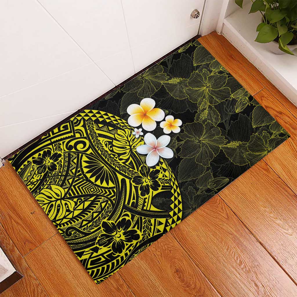 Hawaiian Hibiscus and Plumeria Polynesian Tribal Tattoo Rubber Doormat Yellow Color LT03 - Polynesian Pride