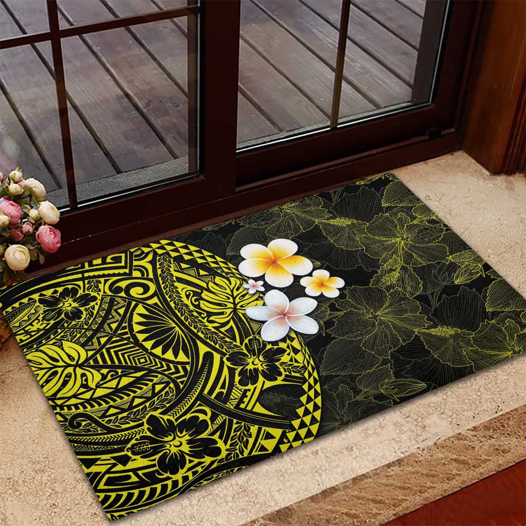 Hawaiian Hibiscus and Plumeria Polynesian Tribal Tattoo Rubber Doormat Yellow Color LT03 - Polynesian Pride