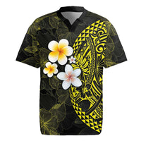 Hawaiian Hibiscus and Plumeria Polynesian Tribal Tattoo Rugby Jersey Yellow Color LT03 Yellow - Polynesian Pride