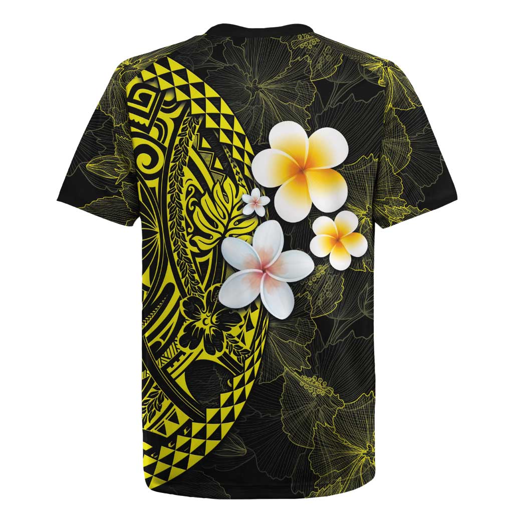 Hawaiian Hibiscus and Plumeria Polynesian Tribal Tattoo Rugby Jersey Yellow Color LT03 - Polynesian Pride