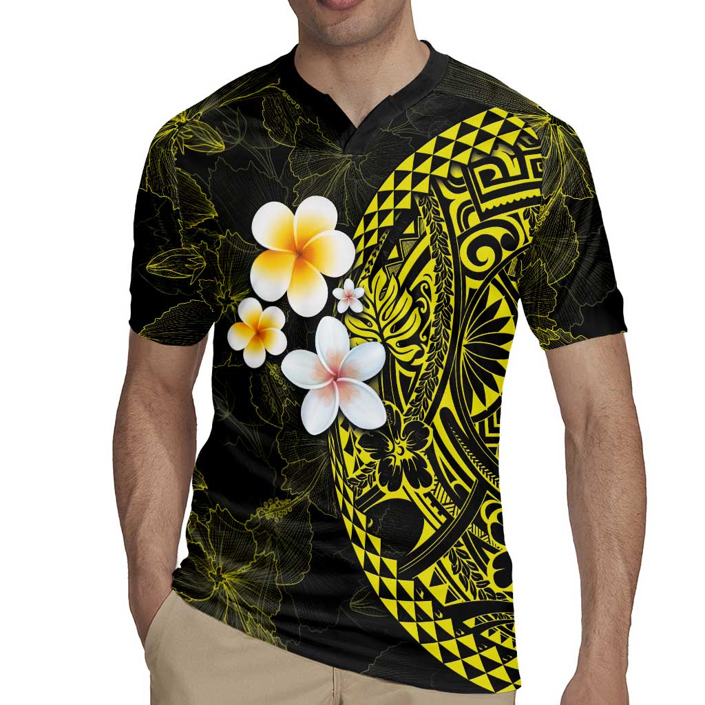 Hawaiian Hibiscus and Plumeria Polynesian Tribal Tattoo Rugby Jersey Yellow Color LT03 - Polynesian Pride