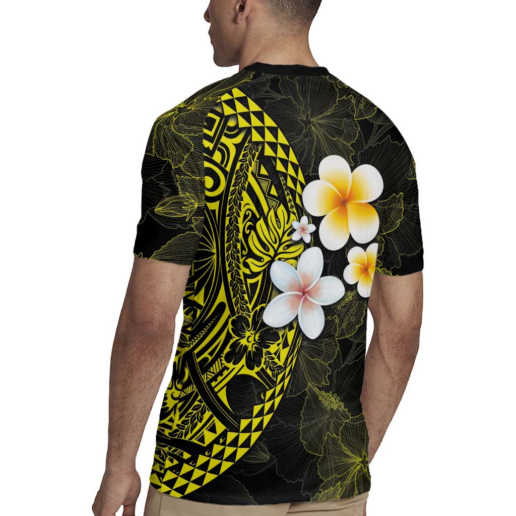 Hawaiian Hibiscus and Plumeria Polynesian Tribal Tattoo Rugby Jersey Yellow Color LT03 - Polynesian Pride