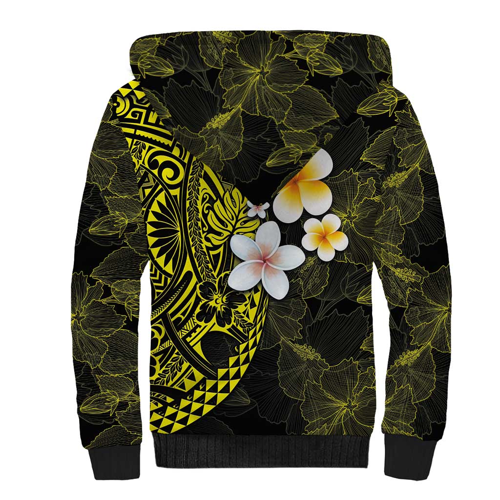 Hawaiian Hibiscus and Plumeria Polynesian Tribal Tattoo Sherpa Hoodie Yellow Color LT03 - Polynesian Pride