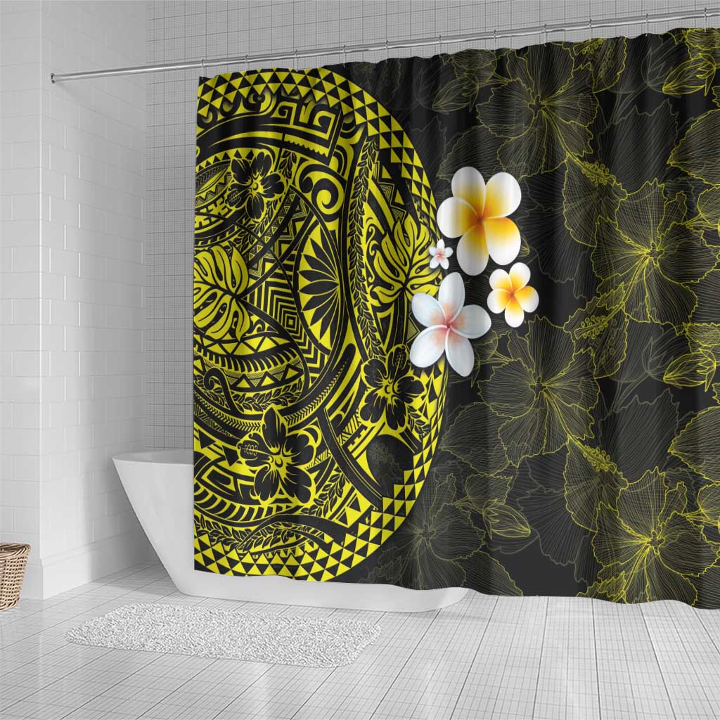 Hawaiian Hibiscus and Plumeria Polynesian Tribal Tattoo Shower Curtain Yellow Color LT03 - Polynesian Pride