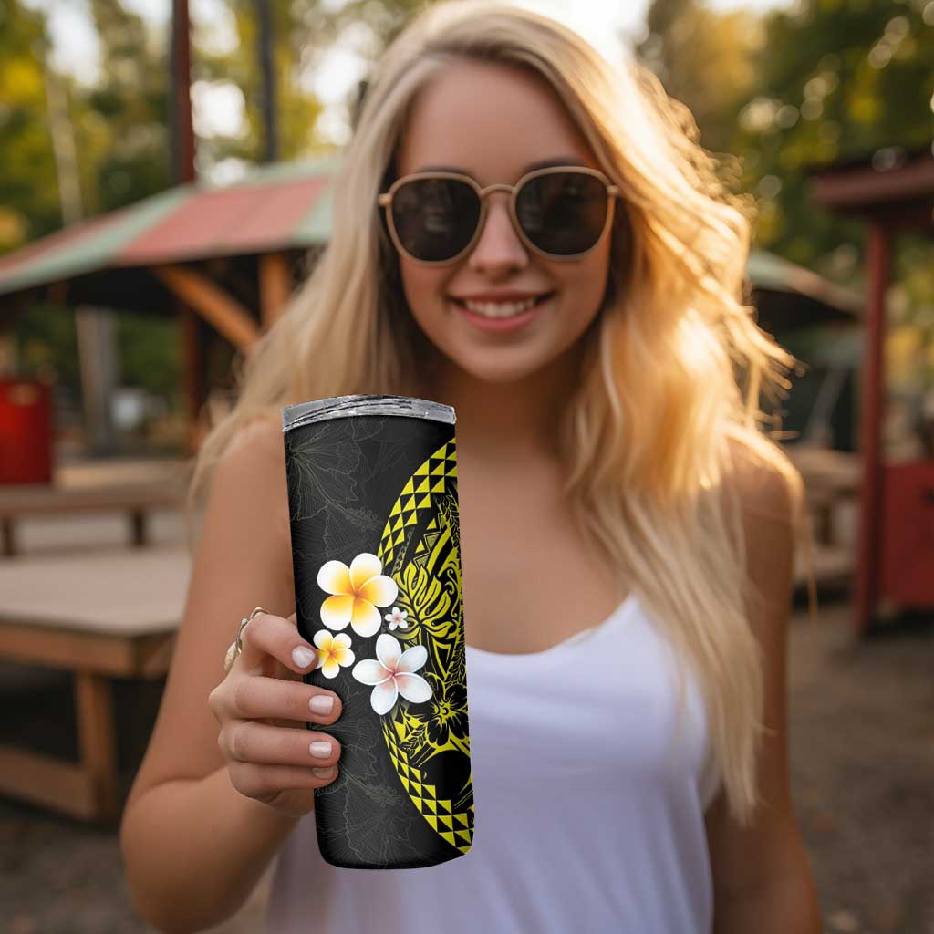 Hawaiian Hibiscus and Plumeria Polynesian Tribal Tattoo Skinny Tumbler Yellow Color LT03 - Polynesian Pride