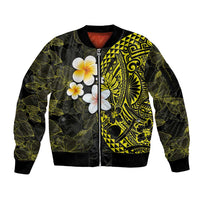 Hawaiian Hibiscus and Plumeria Polynesian Tribal Tattoo Sleeve Zip Bomber Jacket Yellow Color LT03 Unisex Yellow - Polynesian Pride