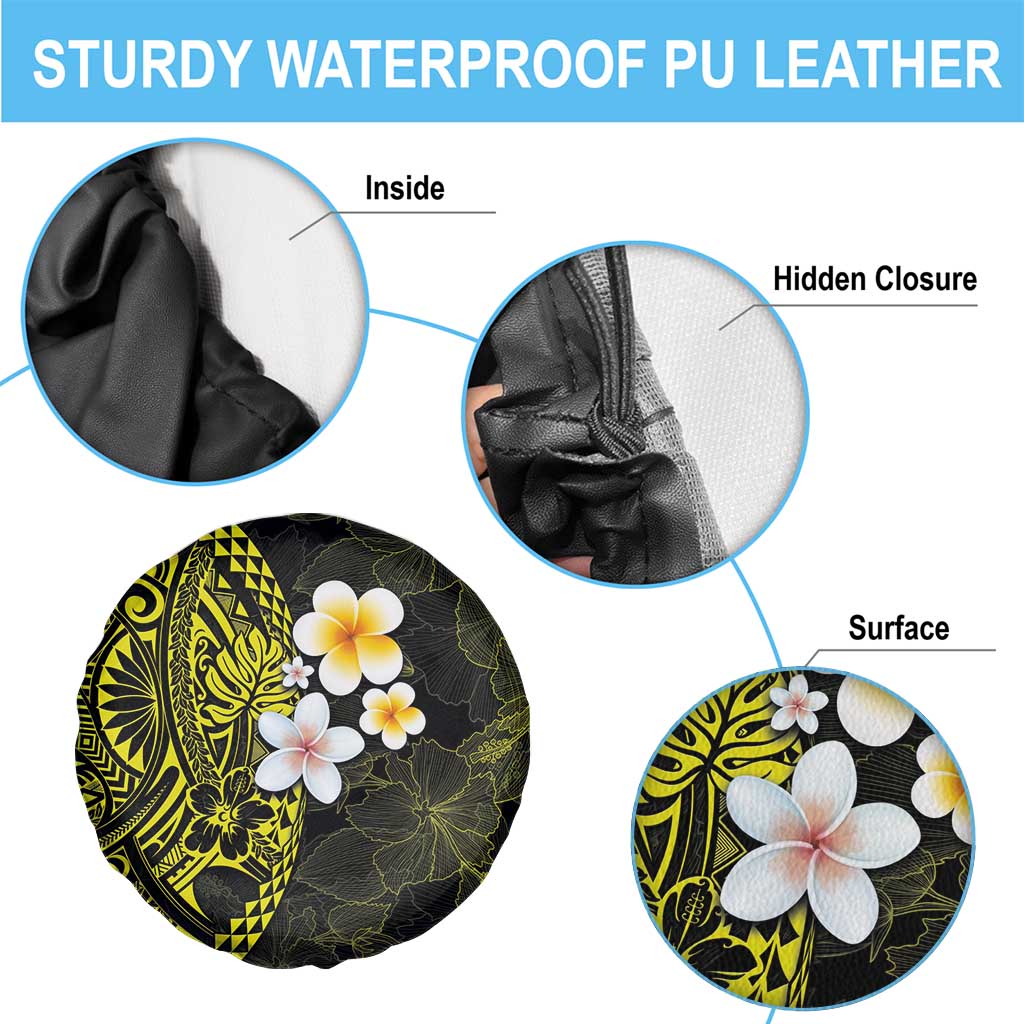 Hawaiian Hibiscus and Plumeria Polynesian Tribal Tattoo Spare Tire Cover Yellow Color LT03 - Polynesian Pride