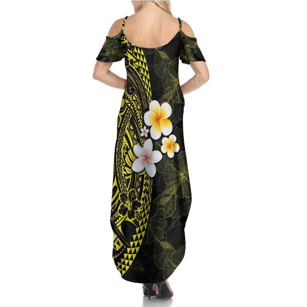Hawaiian Hibiscus and Plumeria Polynesian Tribal Tattoo Summer Maxi Dress Yellow Color LT03 - Polynesian Pride