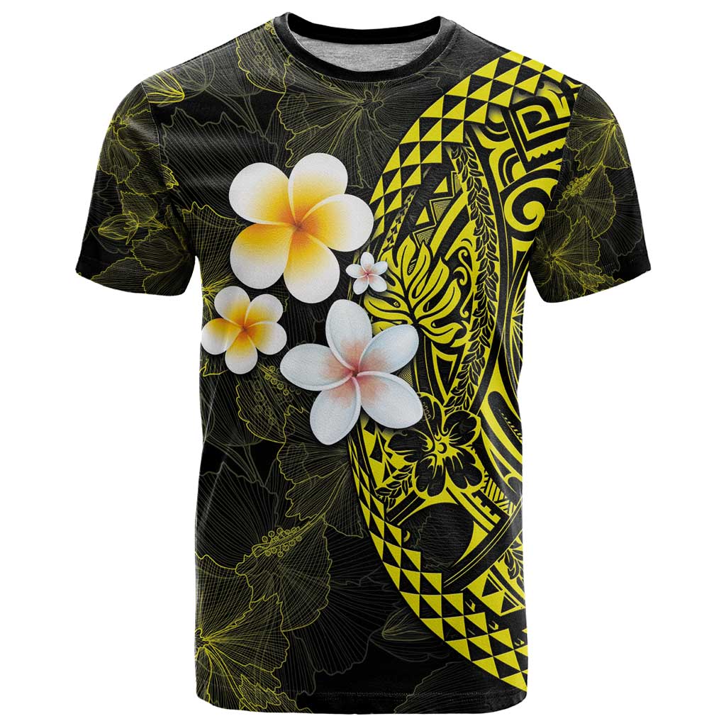Hawaiian Hibiscus and Plumeria Polynesian Tribal Tattoo T Shirt Yellow Color LT03 Yellow - Polynesian Pride
