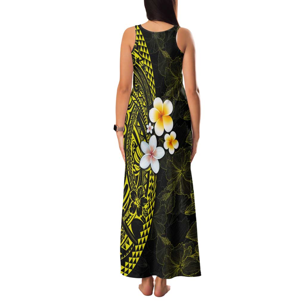 Hawaiian Hibiscus and Plumeria Polynesian Tribal Tattoo Tank Maxi Dress Yellow Color LT03 - Polynesian Pride