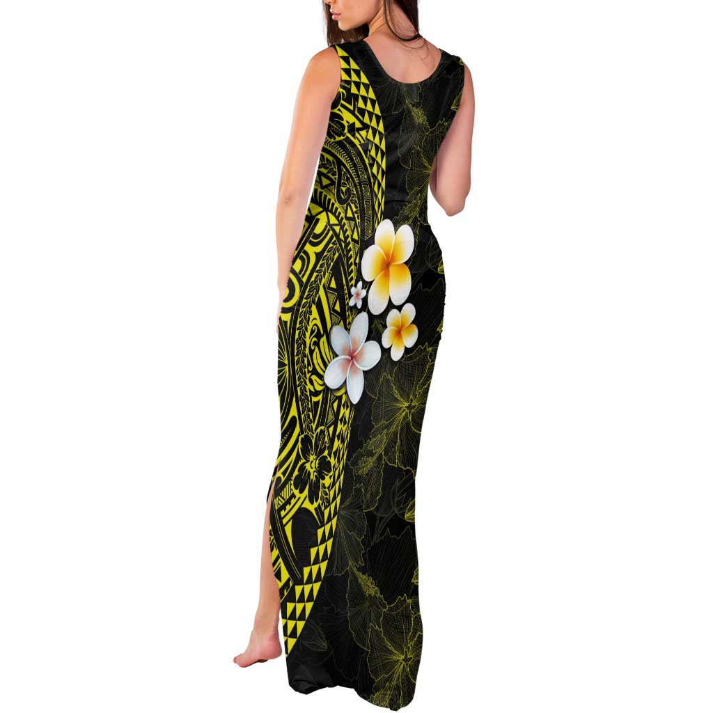 Hawaiian Hibiscus and Plumeria Polynesian Tribal Tattoo Tank Maxi Dress Yellow Color LT03 - Polynesian Pride