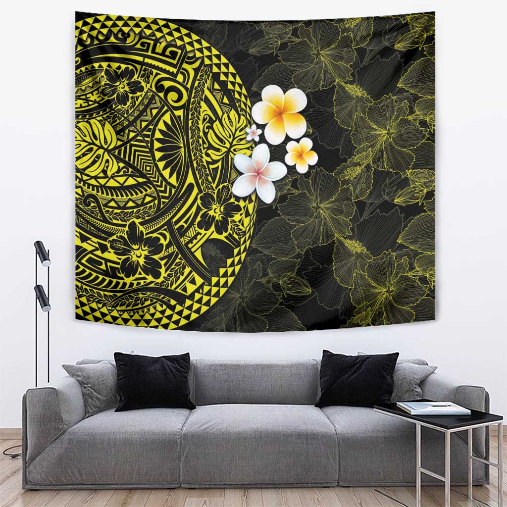 Hawaiian Hibiscus and Plumeria Polynesian Tribal Tattoo Tapestry Yellow Color LT03 Yellow - Polynesian Pride